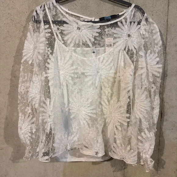 Eva Franco White Floral Sheer Top - Picture 2 of 4